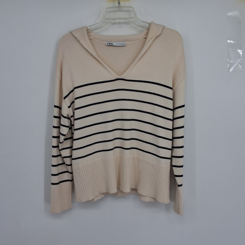 Zara XS Ceeam and Black Striped Sweater